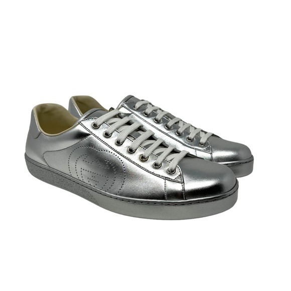 GUCCI Ace Metallic Low-Top Silver Sneakers 660622 - Picture 6 of 14